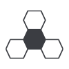 A dark hexagon at centre of three white hexagons 